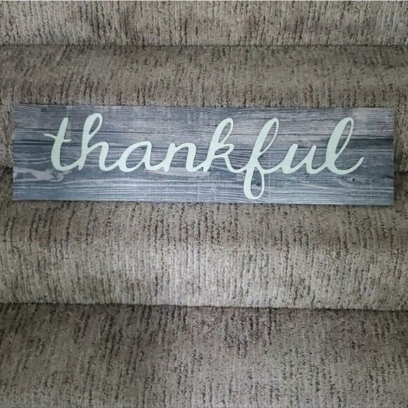 Other - Large THANKFUL gray tan Thanksgiving decor wall hanging faux wood sign
